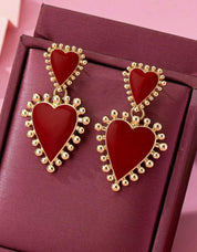 1 Pair Charming Simple Sweet Cute Punk Style European And American Metal Alloy Red Enamel Heart Drop Earrings, Suitable For Ladies Daily Wear, Socializing, Parties, PR, Valentine's Day Necklace, Couple Gift, Girlfriend Gift,Mom,Mother,Mother's Day,Gift