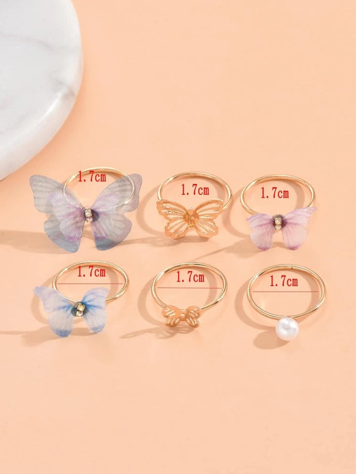 Pearl & Butterfly Ring Set