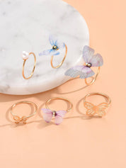 Pearl & Butterfly Ring Set