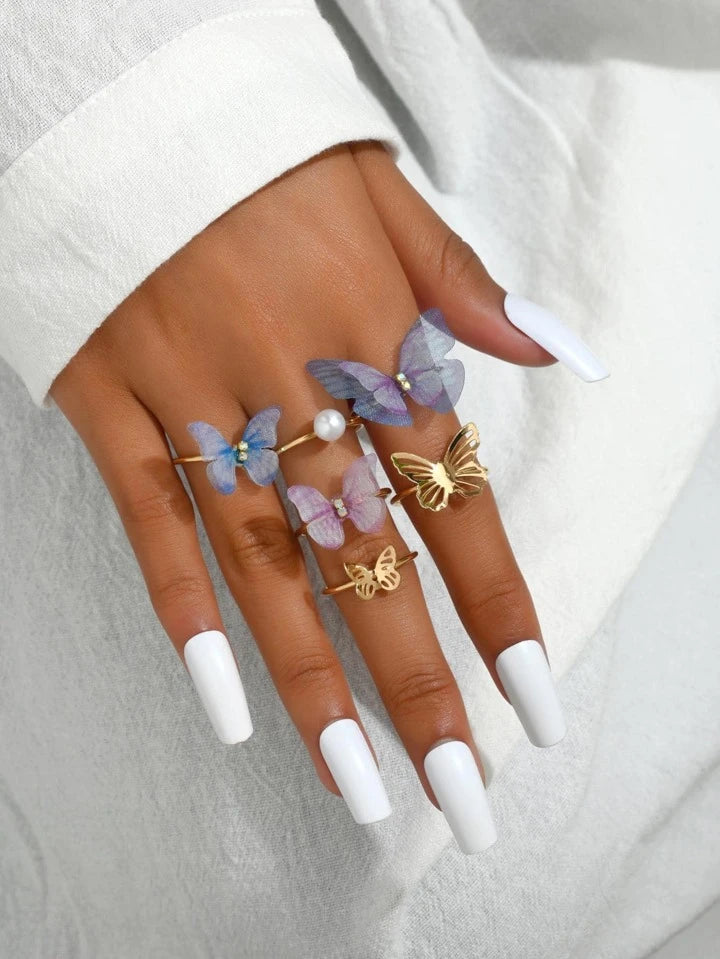 Pearl & Butterfly Ring Set