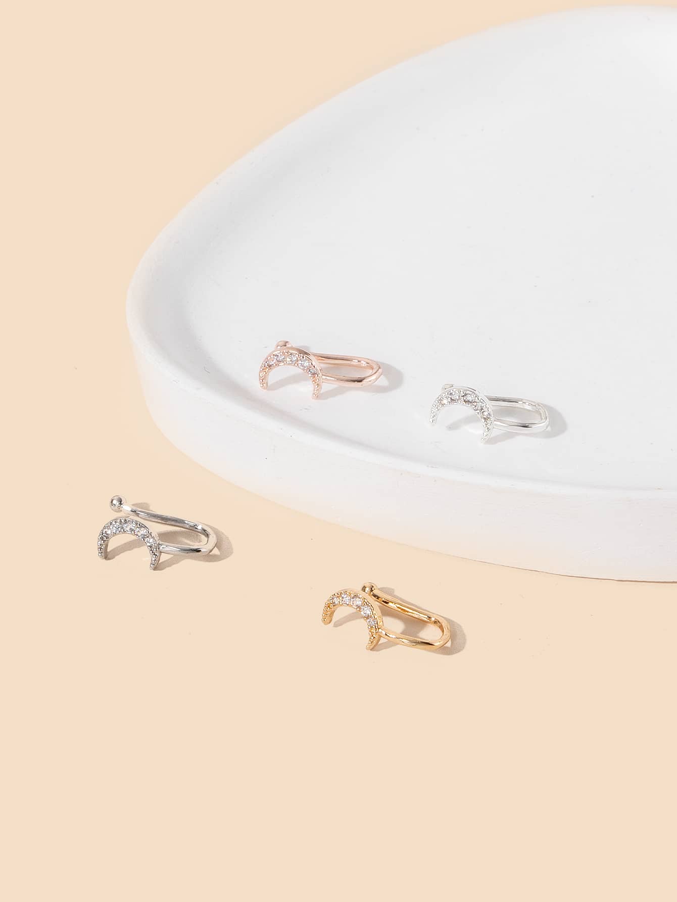 Set of 4 Crescent Moon Nose Studs