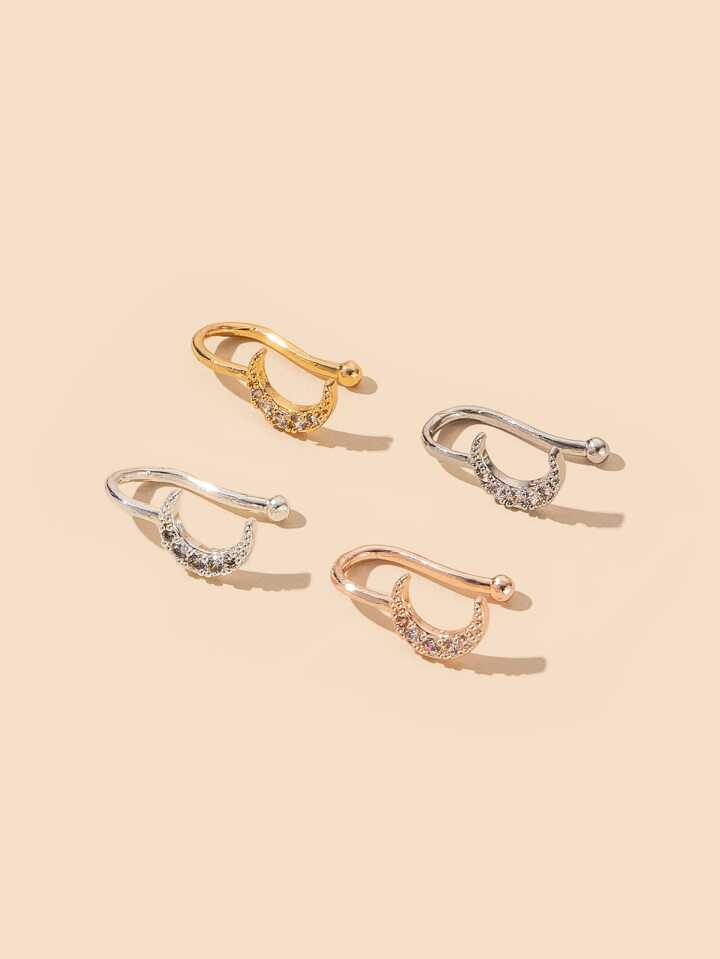 Set of 4 Crescent Moon Nose Studs