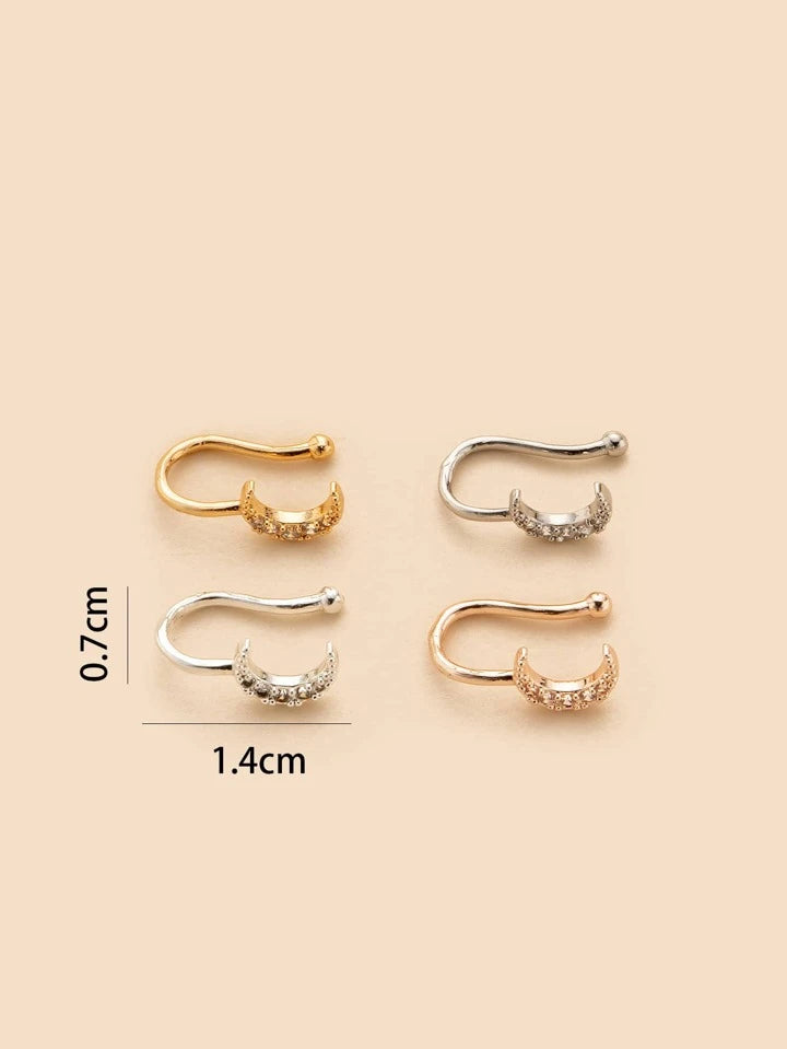 Set of 4 Crescent Moon Nose Studs