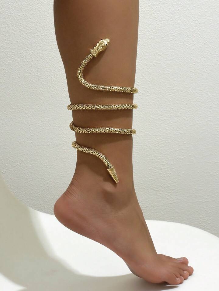 Snake-Wrapped Metal Ankle Bracelet