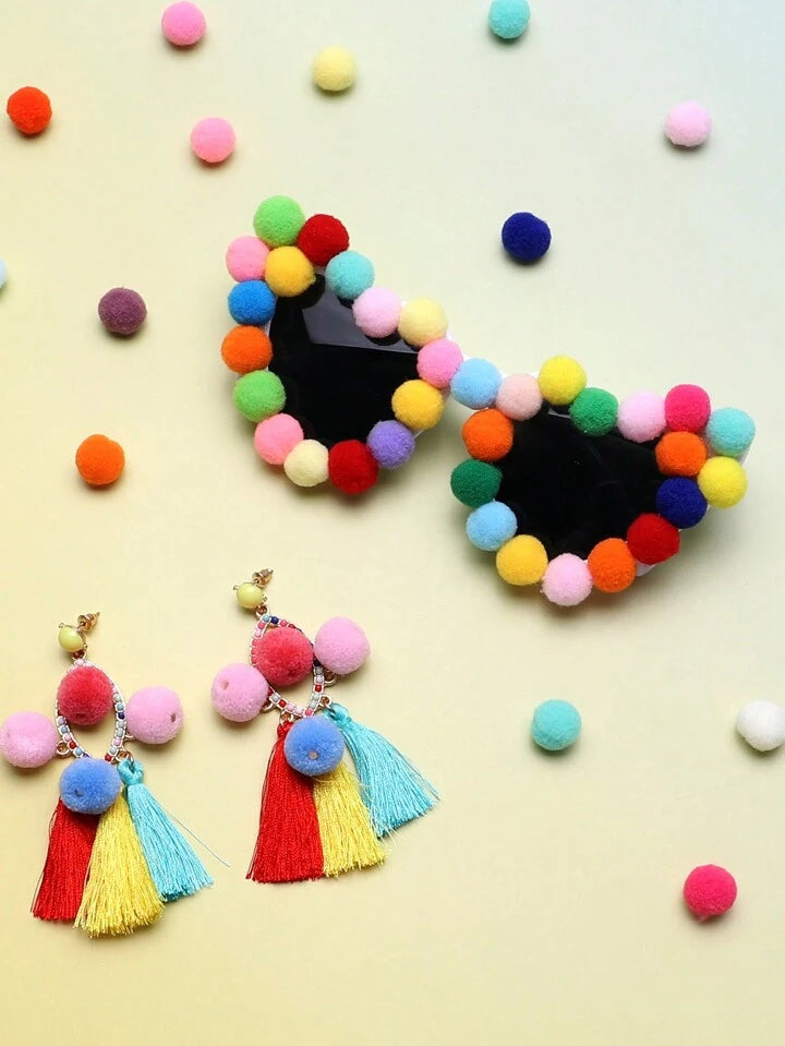 Bohemian Sunglasses & Colorful Velvet Ball Earrings