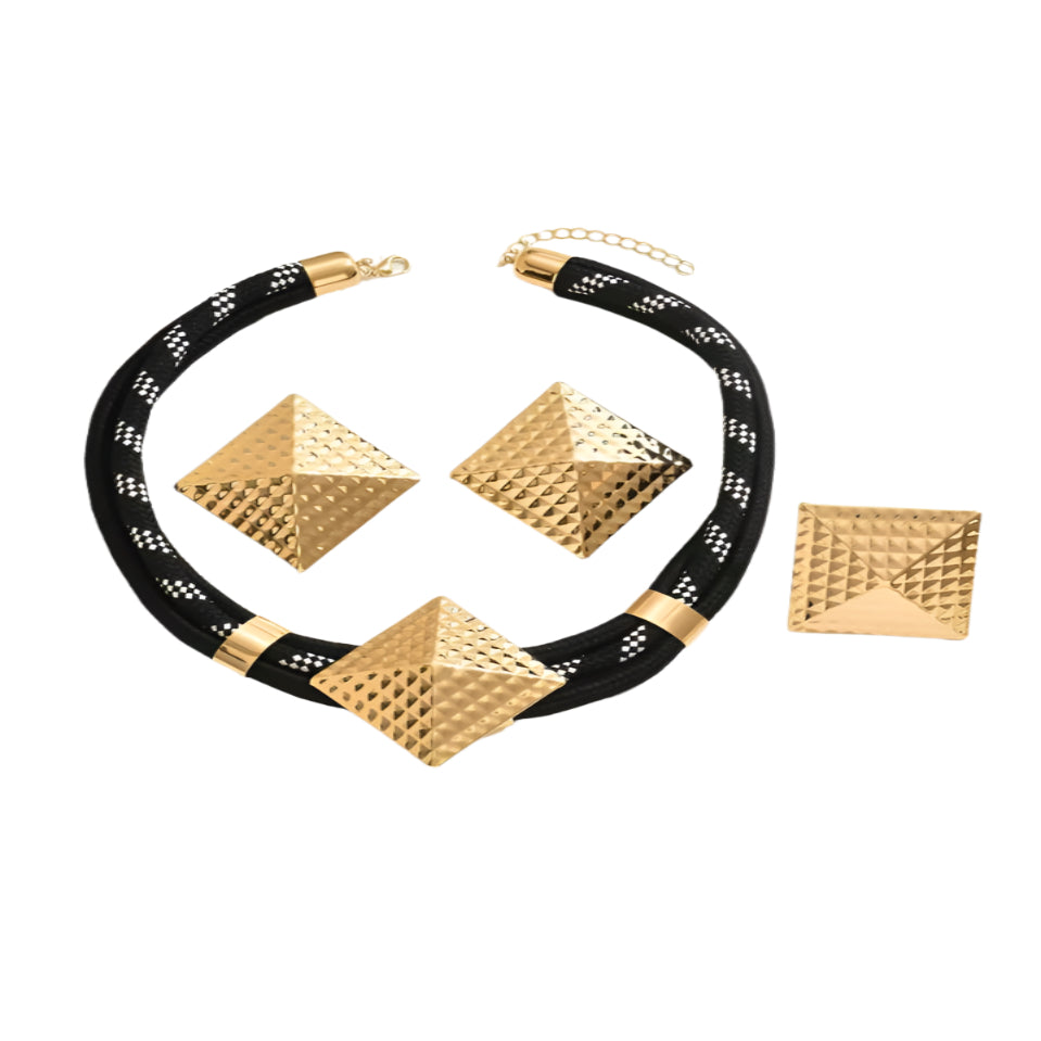 4-Layer Geometric Square Necklace Set