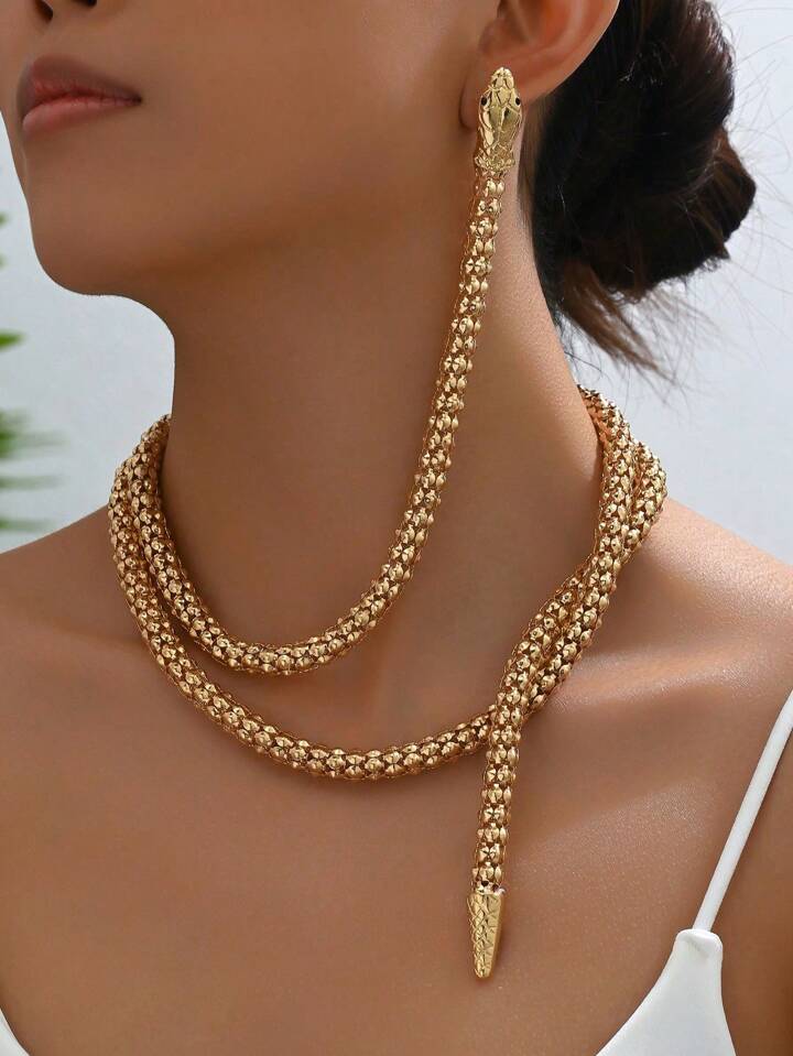 Snake Chain Earrings & Necklace Set