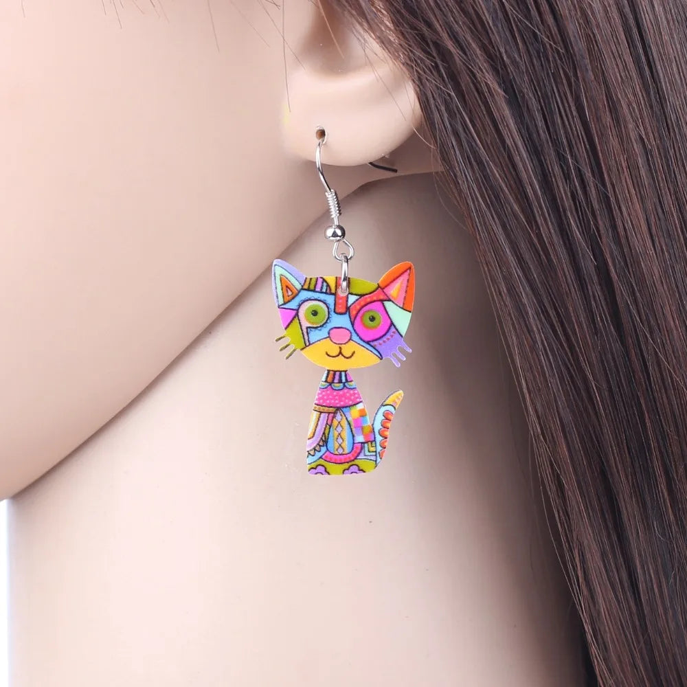 Cat-Shaped Acrylic Drop Earrings