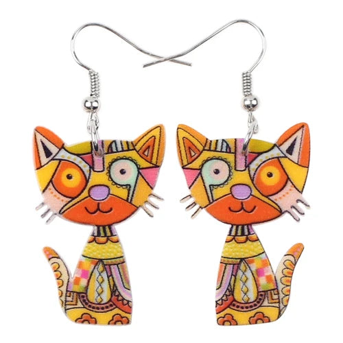 Cat-Shaped Acrylic Drop Earrings