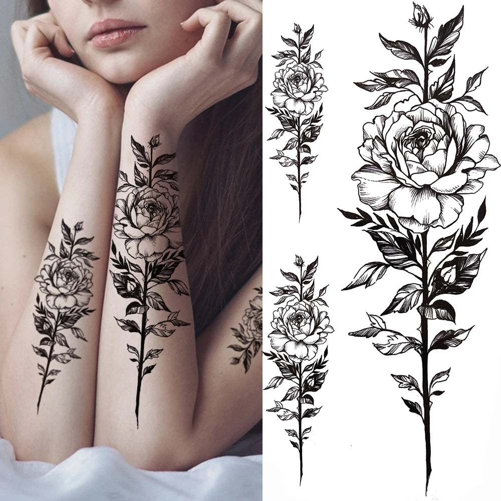 Temporary Peony Flower Tattoo