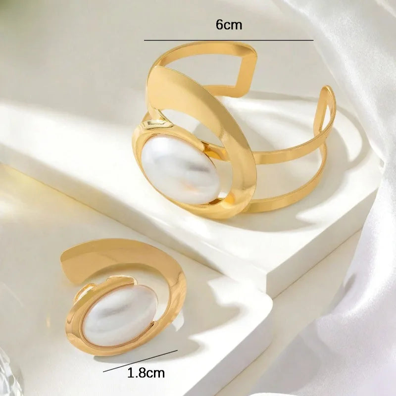 Spiral Bracelet & Ring with Pearl Accents