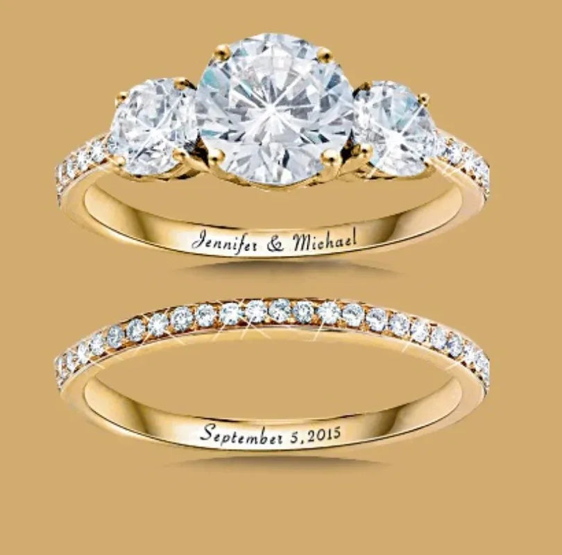 New Zirconia-Studded Wedding Rings Set