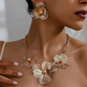 Flower Metal Necklace and Earring Set
