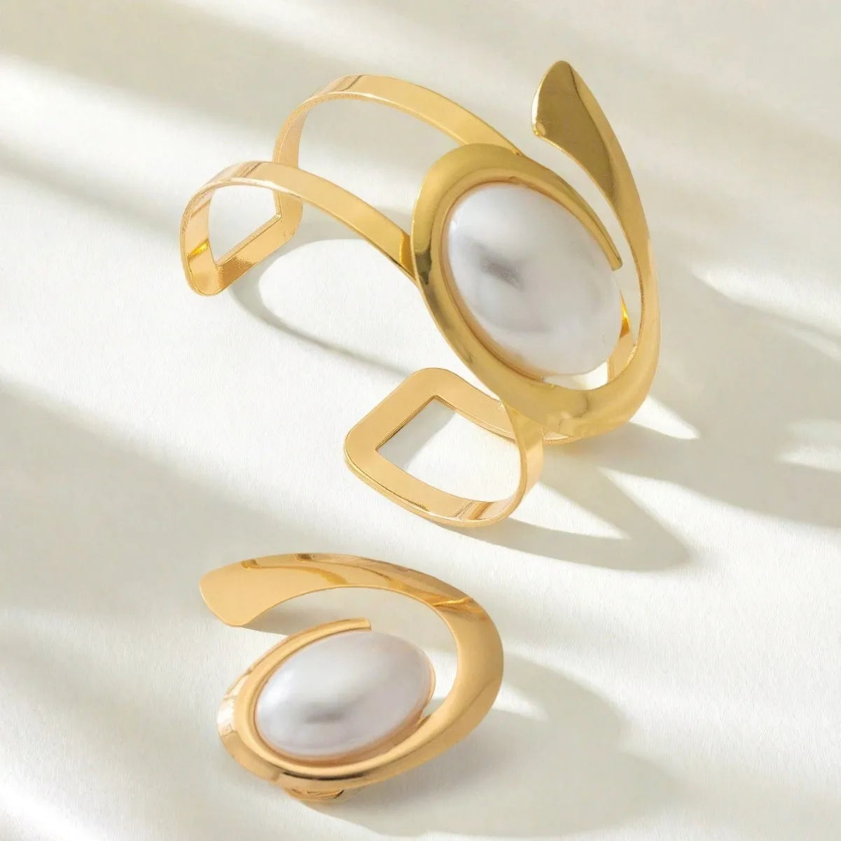 Spiral Bracelet & Ring with Pearl Accents