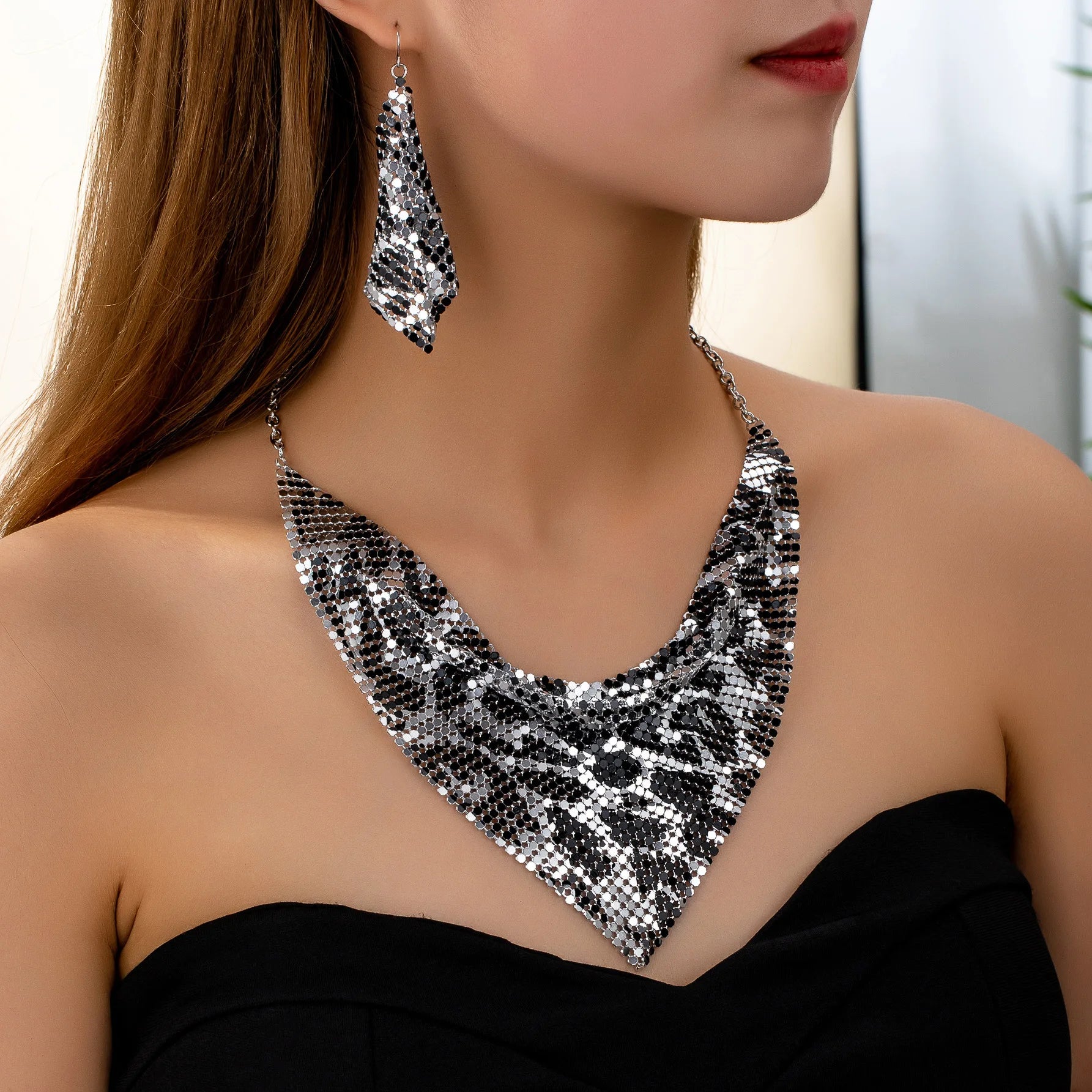 Snake Leather Necklace & Earring Set