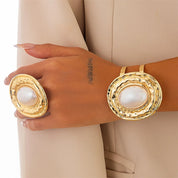 Trendy Pearl-Inspired Bracelet & Ring Set