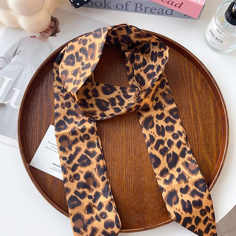 Leopard Print Long Scarf with Polka Dots