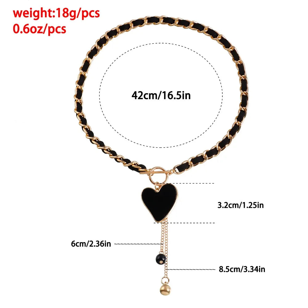 Trendy Black Heart-Shaped Pendant Necklace