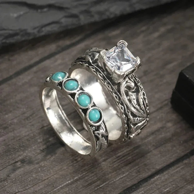 New Zirconia-Studded Wedding Rings Set