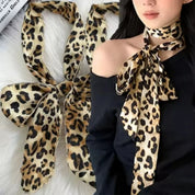 Leopard Print Long Scarf with Polka Dots