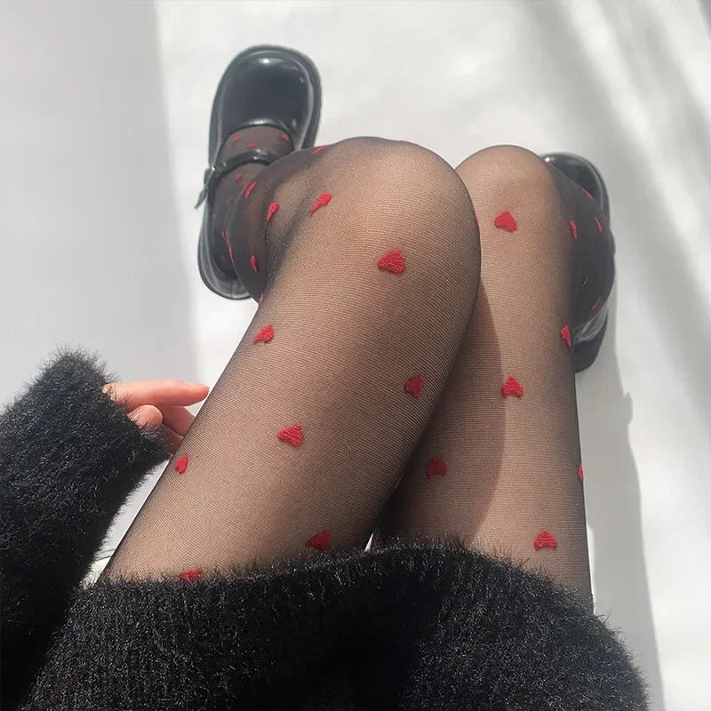 Sheer Heart-Patterned Stockings