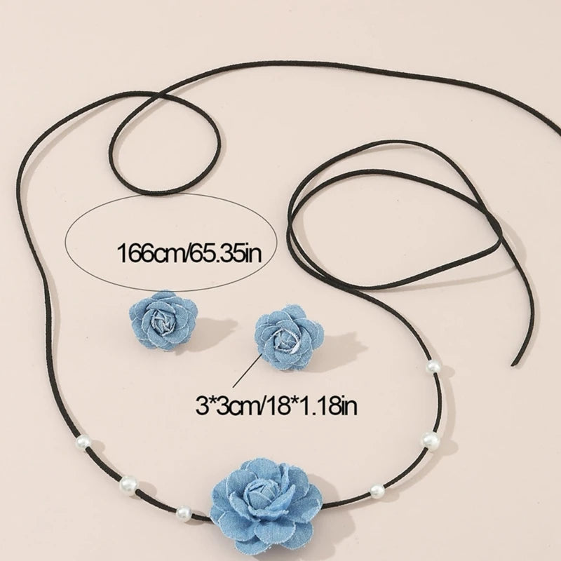 Flower Choker Necklace with Matching Earrings
