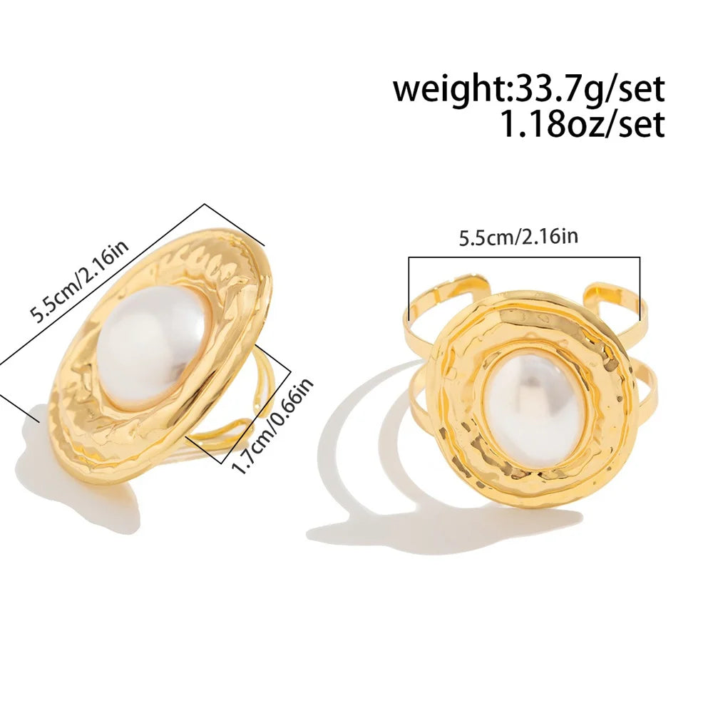 Trendy Pearl-Inspired Bracelet & Ring Set