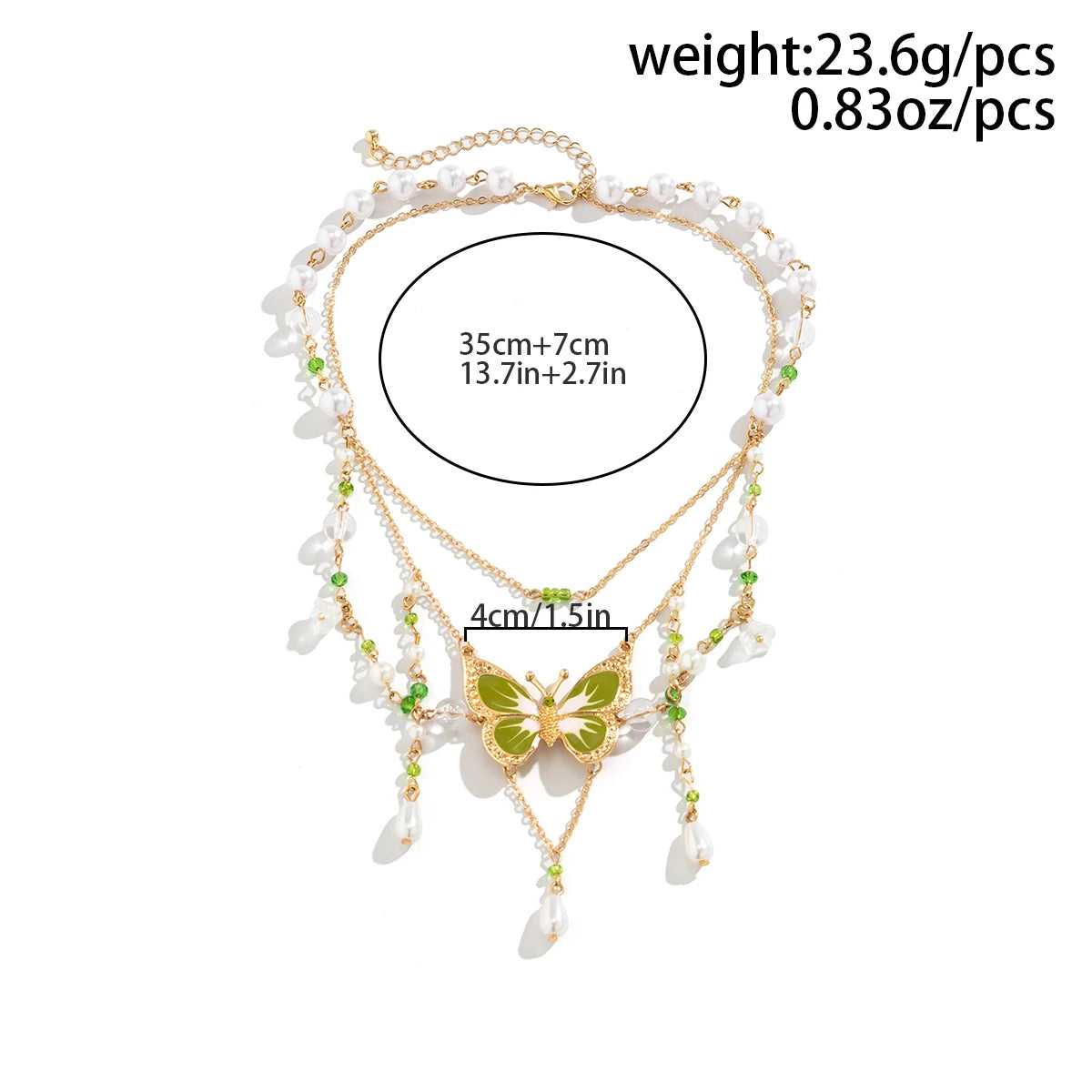 Multi-Layer Pearl Bead Necklace with Butterfly Pendant