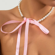 Elegant Ribbon Pearl Necklace