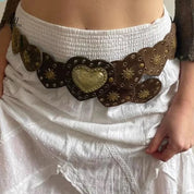 Brown Belt with Heart-Decorated Buckle