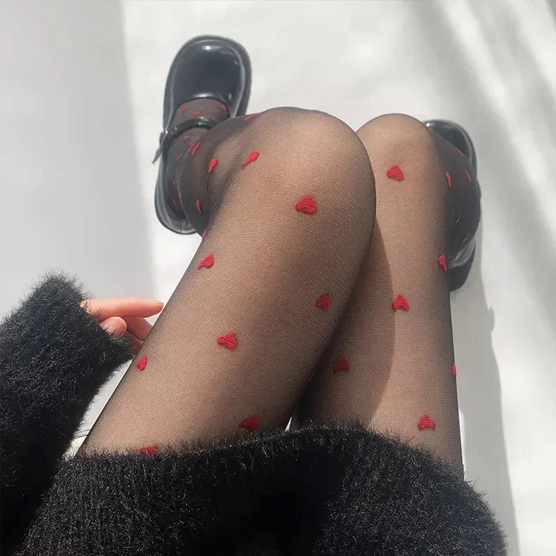 Sheer Heart-Patterned Stockings