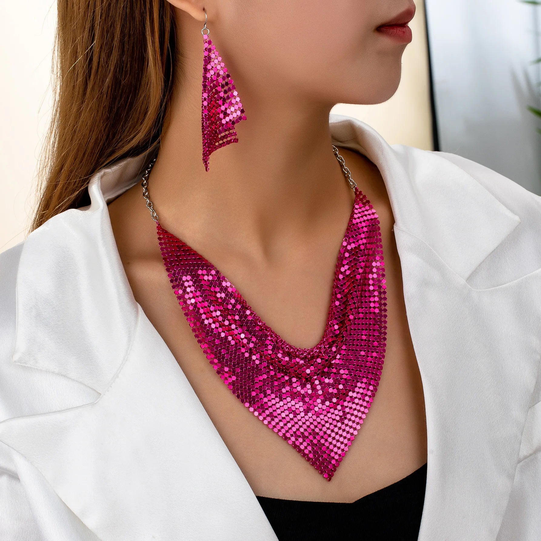 Snake Leather Necklace & Earring Set