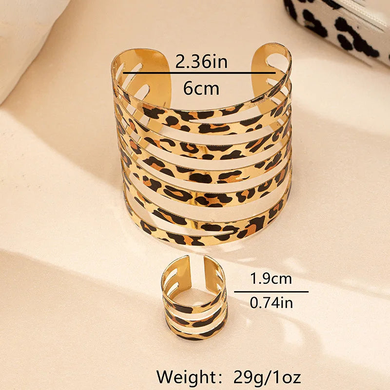 Leopard Print Bracelet and Ring Set