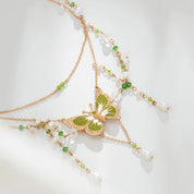 Multi-Layer Pearl Bead Necklace with Butterfly Pendant