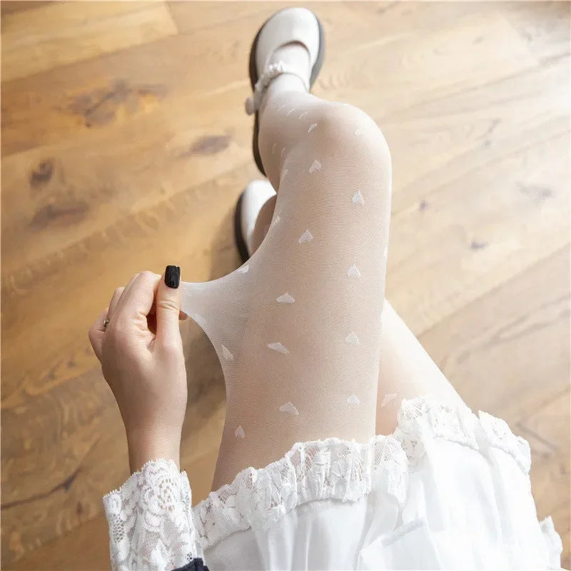 Sheer Heart-Patterned Stockings