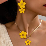Flower Pendant Necklace with Matching Earrings