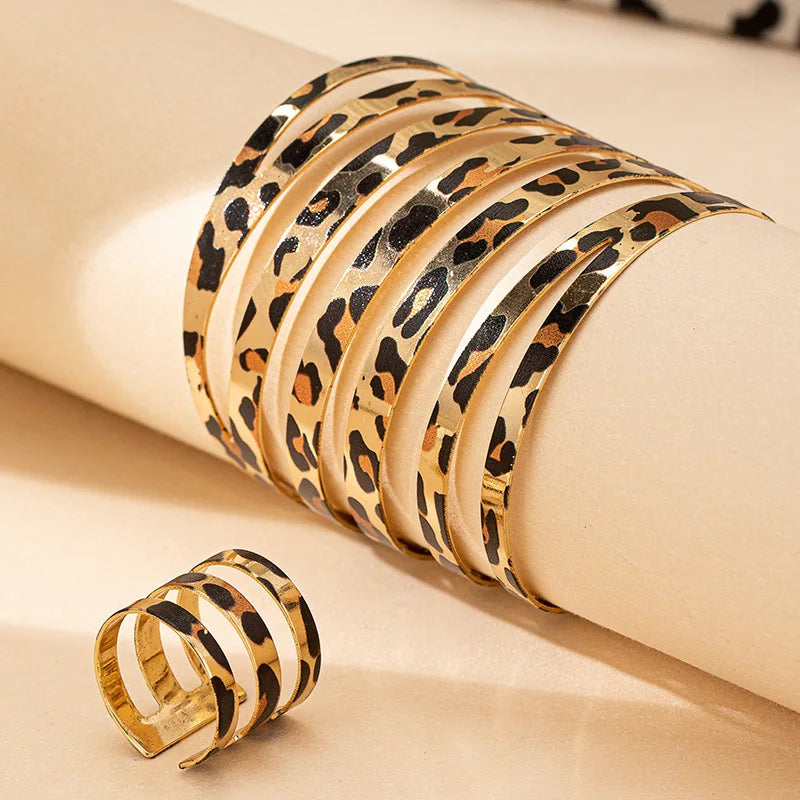Leopard Print Bracelet and Ring Set