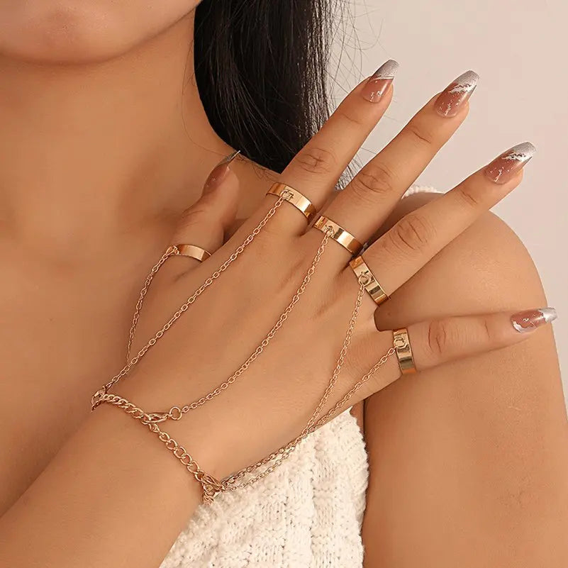 Heart Chain Ring Bracelet