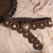 Brown Belt with Heart-Decorated Buckle