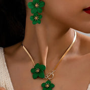 Flower Pendant Necklace with Matching Earrings