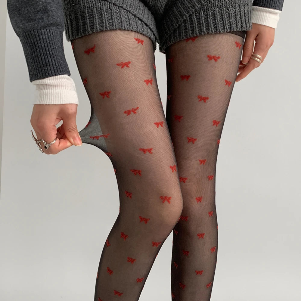 Sheer Heart-Patterned Stockings