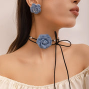 Flower Choker Necklace with Matching Earrings
