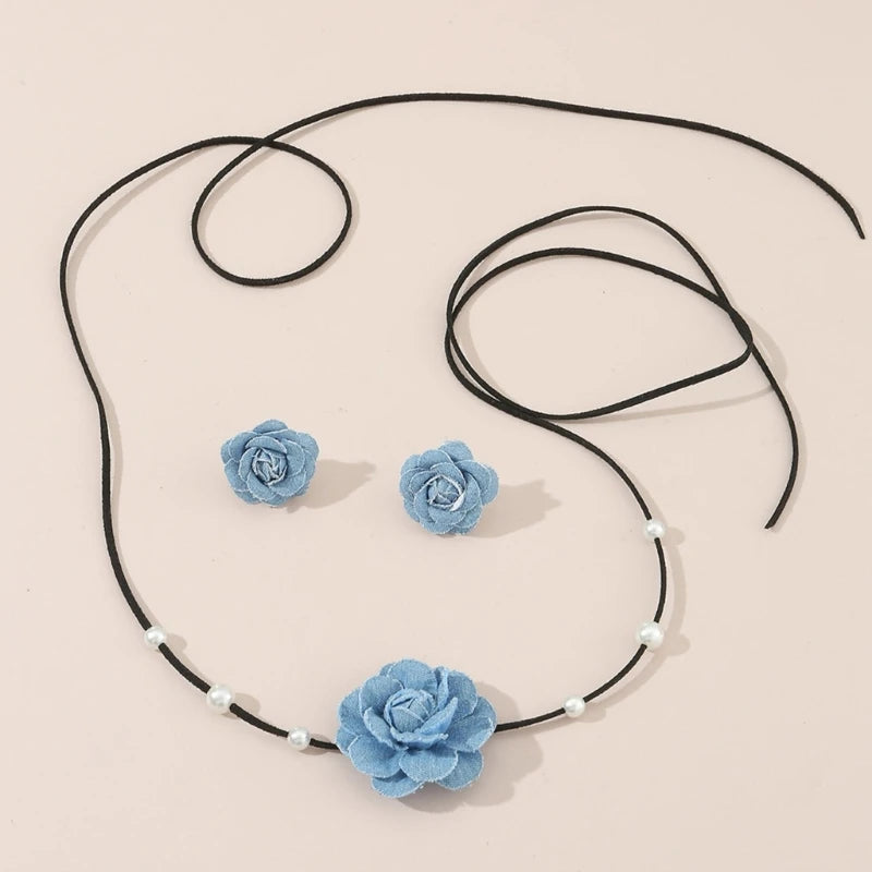Flower Choker Necklace with Matching Earrings