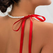 Elegant Ribbon Pearl Necklace