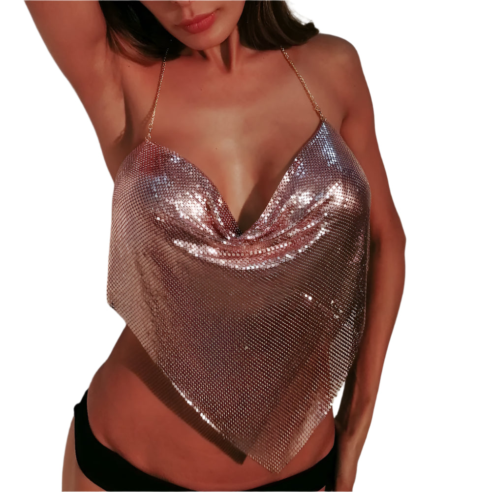 Metallic Sequin Party Crop Top