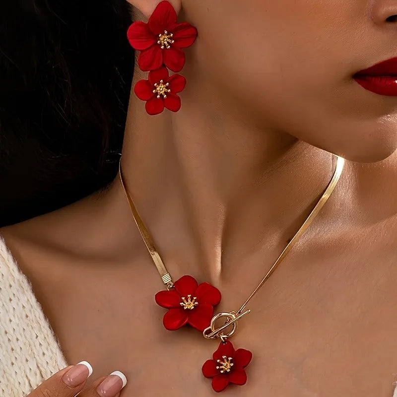 Flower Pendant Necklace with Matching Earrings