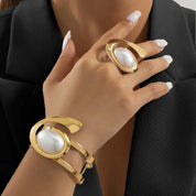 Spiral Bracelet & Ring with Pearl Accents
