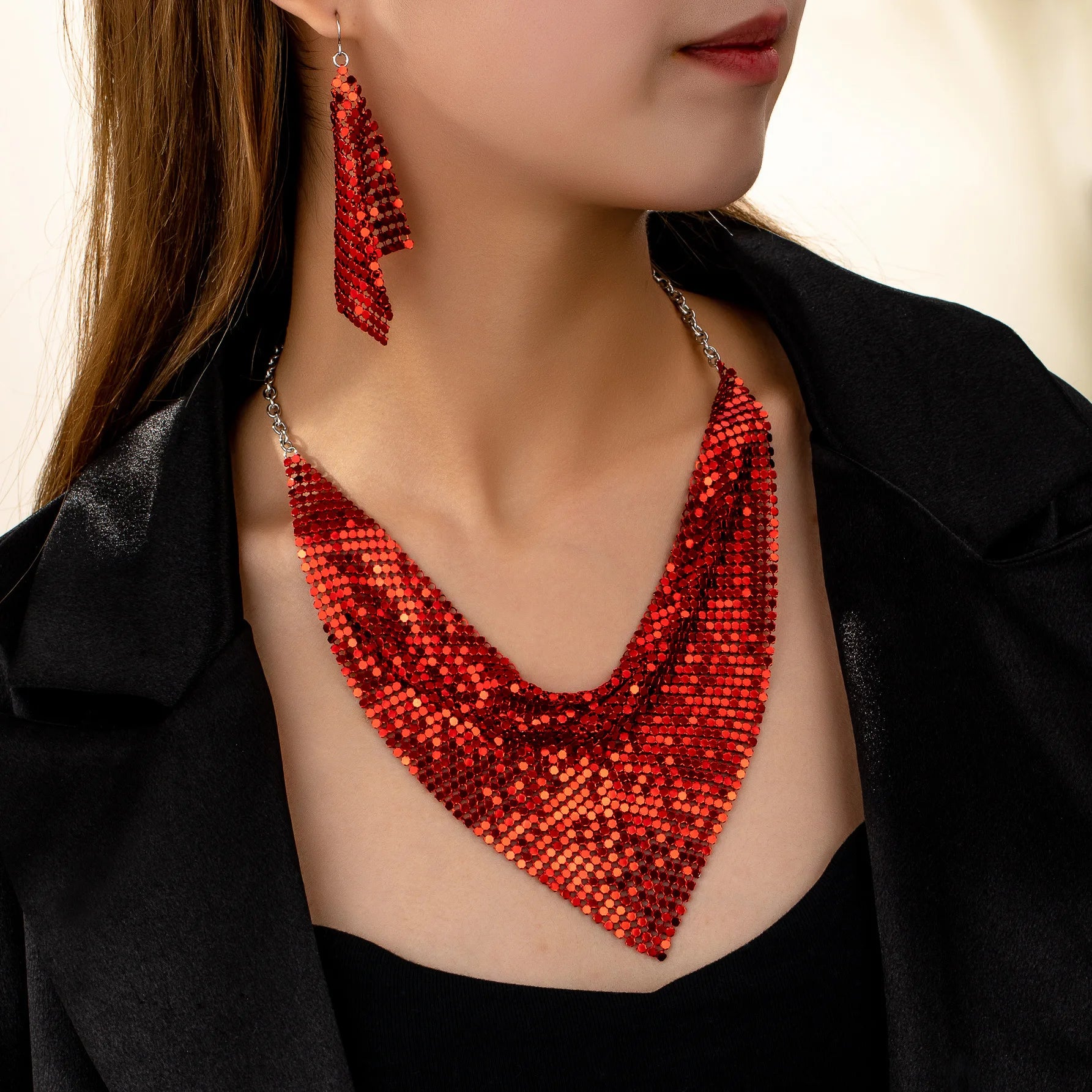 Snake Leather Necklace & Earring Set