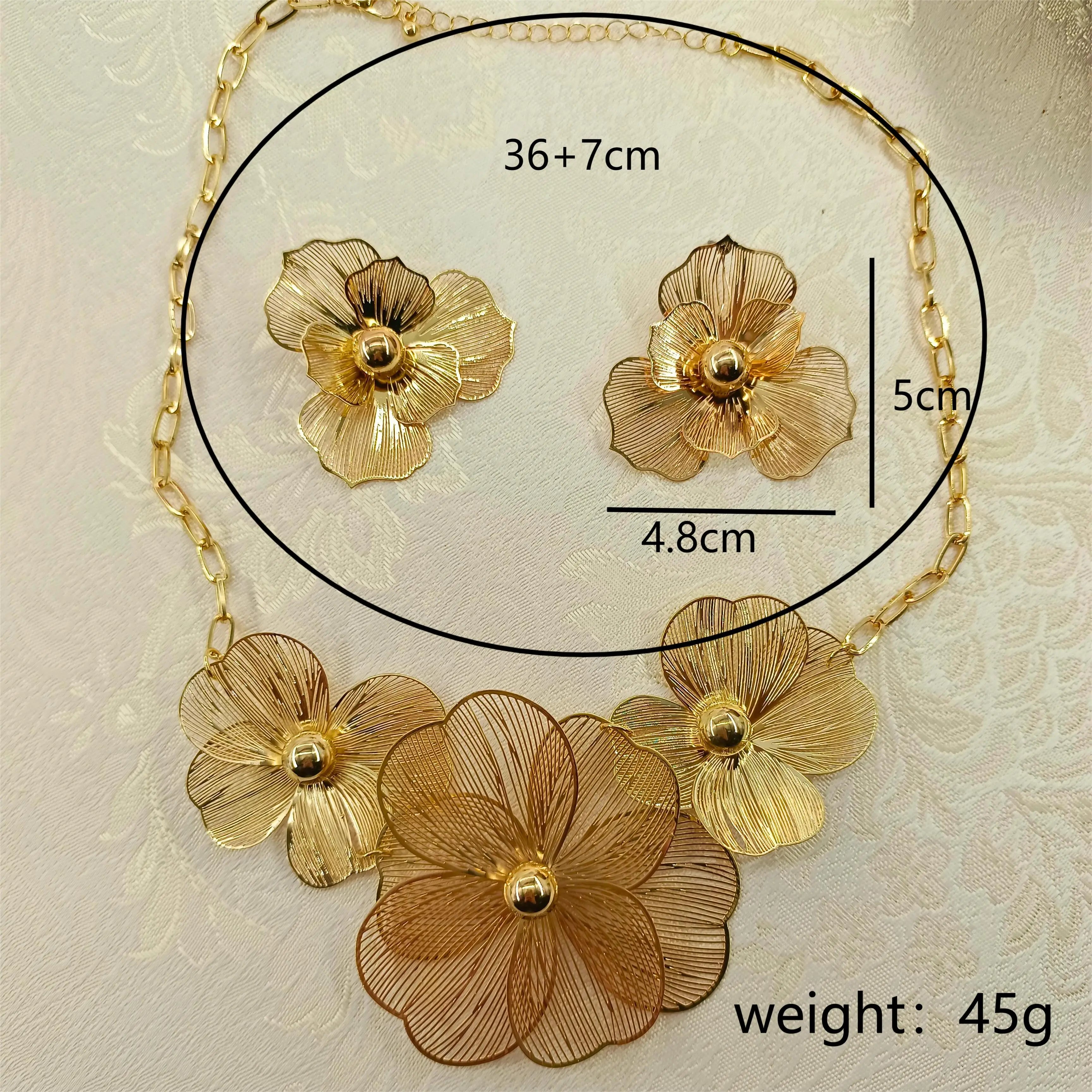 Flower Metal Necklace and Earring Set