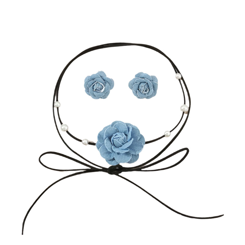 Flower Choker Necklace with Matching Earrings